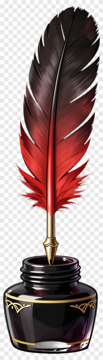 Red And Black Quill In Inkwell PNG