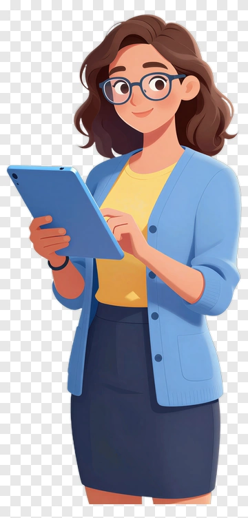 Woman With Glasses Using Tablet PNG