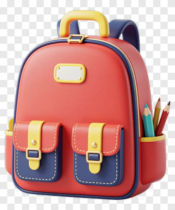Red School Backpack With Pencils PNG
