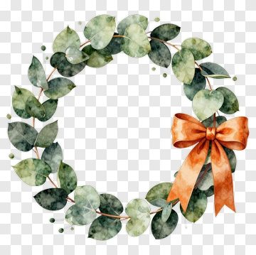 Eucalyptus Wreath With Orange Ribbon PNG