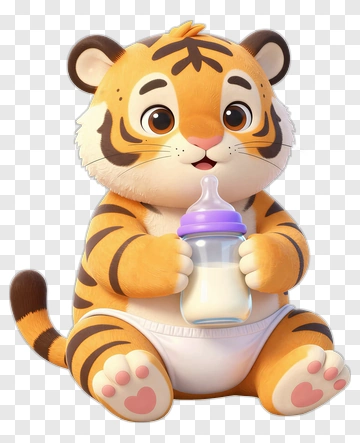 Adorable Baby Tiger Cub Holding Bottle PNG