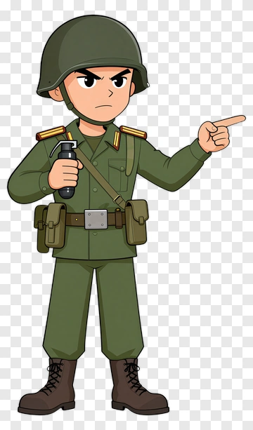 Cartoon Soldier Pointing With Grenade PNG