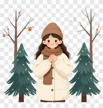 Girl In Winter Outfit With Scarf And Beanie PNG