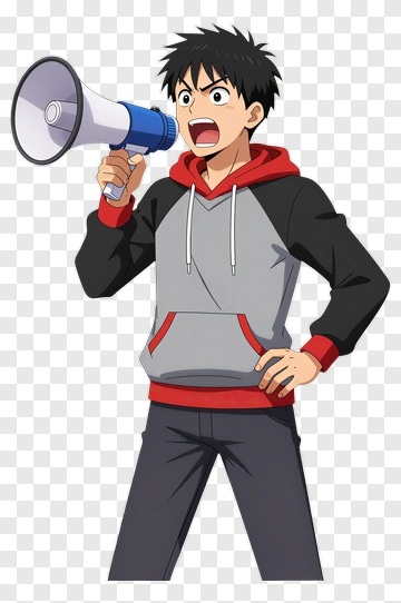 Anime Boy Holding Megaphone PNG