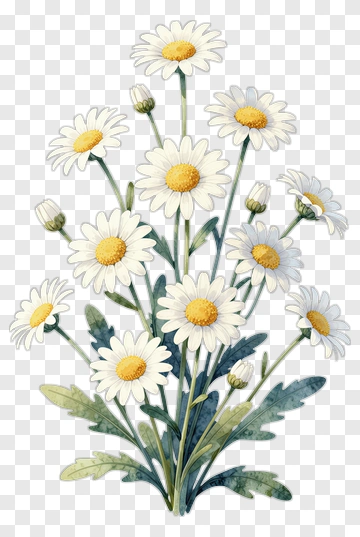 Daisy Flower Bouquet With Green Leaves PNG
