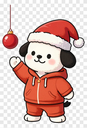Cartoon Dog Wearing Santa Hat PNG