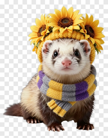 Ferret In Sunflower Hat And Scarf PNG
