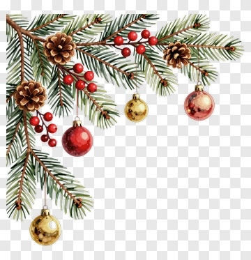 Christmas Tree Branch With Ornaments PNG