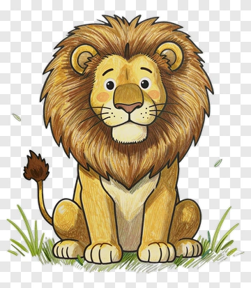 Cartoon Lion Sitting On Grass PNG