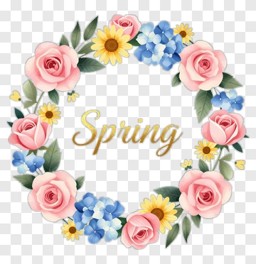 Spring Flower Wreath With Gold Lettering PNG