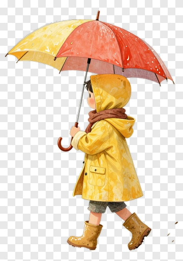 Child With Colorful Umbrella In Rain PNG
