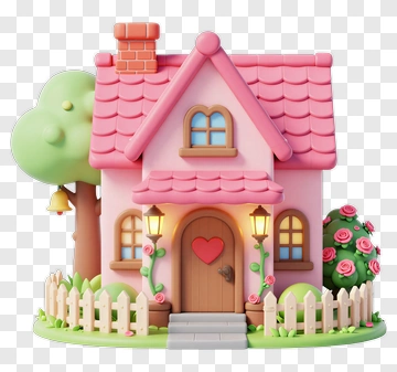 Pink House With Tree And Roses PNG