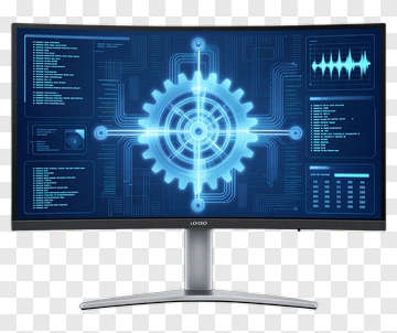 Curved Monitor With Futuristic Blue Interface PNG