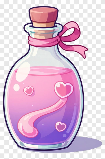 Pink Magic Potion Bottle With Heart Shapes PNG
