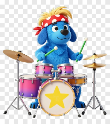 Blue Dog Playing Drums PNG