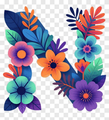 Floral Letter N Design PNG