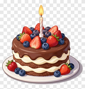 Birthday Cake With Candle And Berries PNG