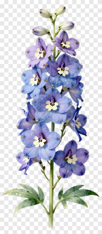 Delphinium Flower With Dewdrops PNG