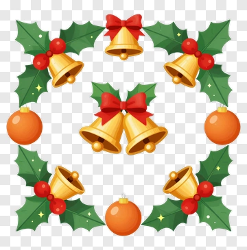 Christmas Bells And Holly Decorations PNG
