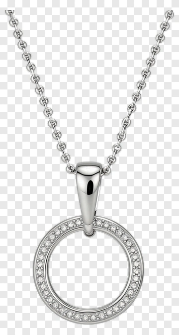 Silver Diamond Ring Pendant Necklace PNG