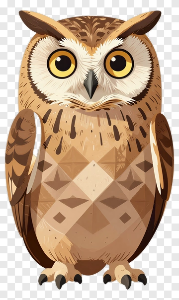 Cartoon Owl With Patterned Feathers PNG