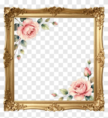 Ornate Gold Frame With Pink Roses PNG