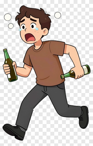 Man Running While Crying And Holding Beer Bottles PNG
