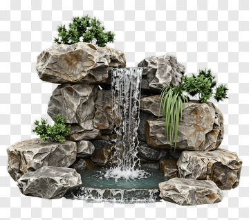Rock Waterfall With Green Plants PNG