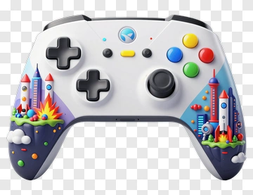 Game Controller With Rocket And Cityscape PNG