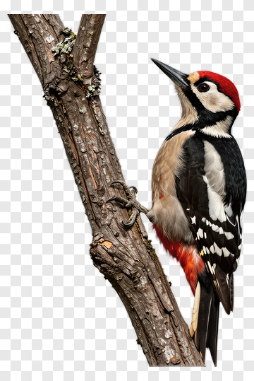 Woodpecker On Tree Branch PNG