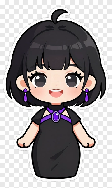 Chibi Girl In Black Dress PNG