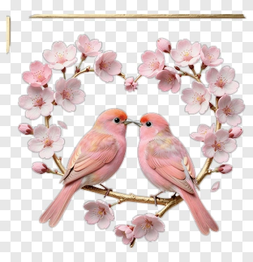Two Birds On Cherry Blossom Branch PNG