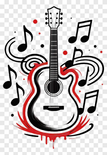 Guitar With Music Notes PNG