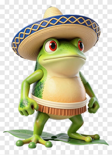 Frog In Sombrero Standing On Leaf PNG