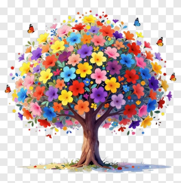 Colorful Flower Tree With Butterflies PNG