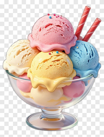 Colorful Ice Cream Scoops In Glass Bowl PNG