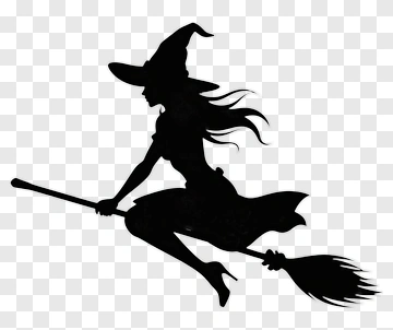 Silhouette Of A Witch Flying On A Broom PNG