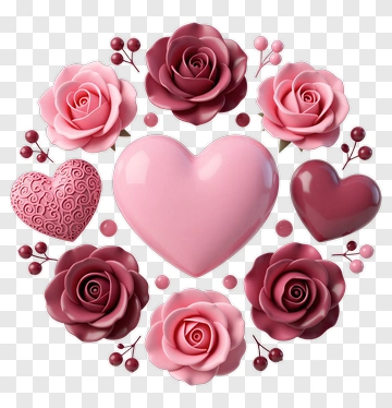 Pink Heart And Roses Decoration PNG