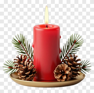 Red Candle With Pinecones And Fir Branches PNG