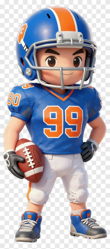 Young Football Player In Blue Uniform PNG