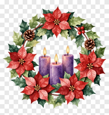 Advent Wreath With Poinsettias And Candles PNG