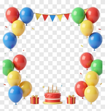 Birthday Cake With Balloons And Gifts PNG