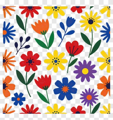 Colorful Floral Pattern With Tulips And Daisies PNG