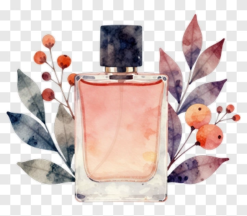 Watercolor Perfume Bottle With Floral Accents PNG