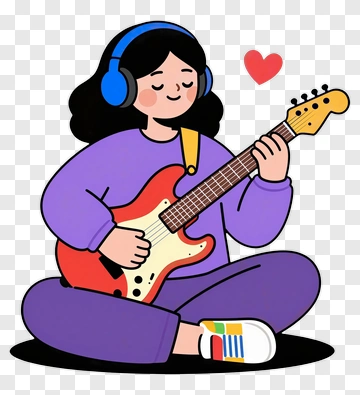 Person Playing Guitar With Headphones PNG