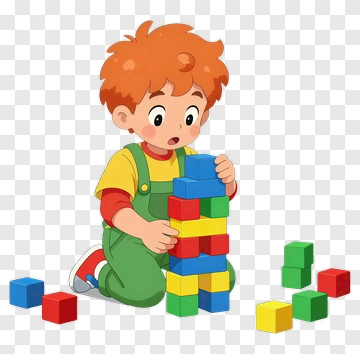 Child Playing With Building Blocks PNG