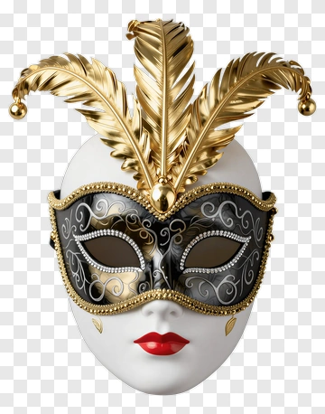 Jester Mask With Gold Feathers PNG