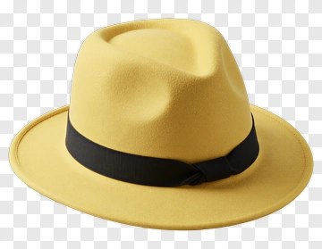 Yellow Fedora Hat With Black Ribbon PNG