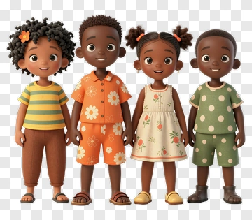 Four Cartoon Children Standing Together PNG