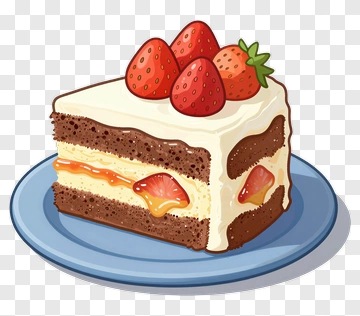 Strawberry Cake On Blue Plate PNG
